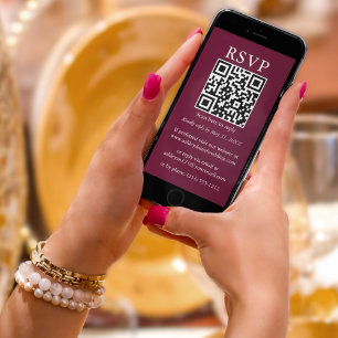Minimalist Simple Wedding QR RSVP Burgundy Card