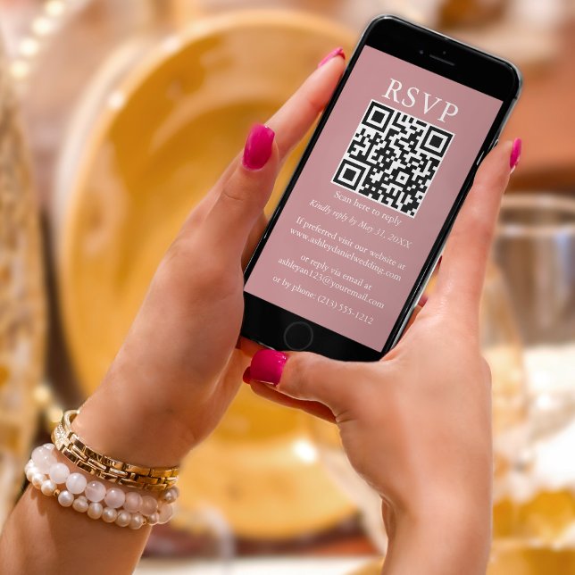 Minimalist Simple Wedding QR RSVP Dusty Rose Card (Creator Uploaded)