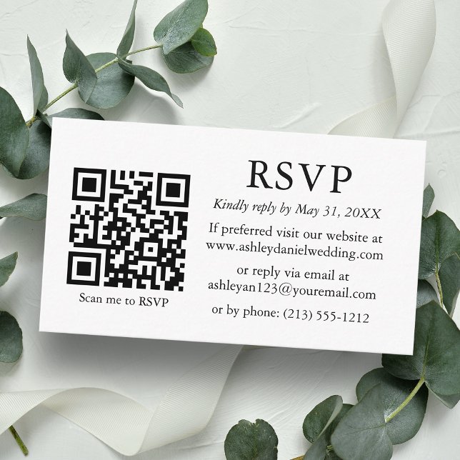 Minimalist Simple Wedding QR RSVP Enclosure Card (Customize to change text style, size, background color or add more text or a photo to back of card.)
