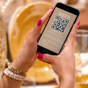 Minimalist Simple Wedding QR RSVP Taupe Card