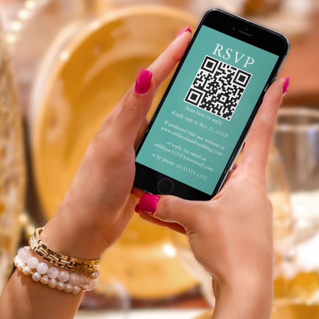 Minimalist Simple Wedding QR RSVP Teal Card (Creator Uploaded)