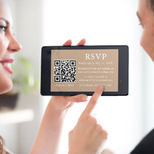 Minimalist Simple Wedding Taupe QR RSVP Card