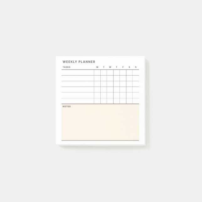 Minimalist Simple Weekly Planner Calendar Post-it Notes (Front)
