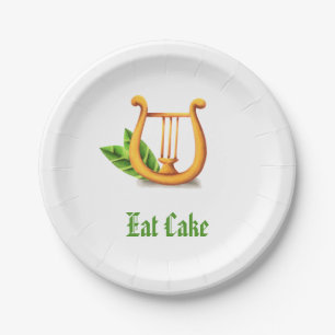 Minimalist Simple White Irish Golden Harp Eat Cake Paper Plate