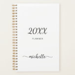 Minimalist Simple White Monogram Name 2023 Planner<br><div class="desc">Girly Feminine Minimalist Simple Clean White Monogram Name Signature Script Custom Personalized 2023 or any year Planner. This design featuring your first name in a pretty hand lettered style swash tail font signature typography (or calligraphy) in black on white colour background. These are easy to customize it. Great stylish feminine...</div>