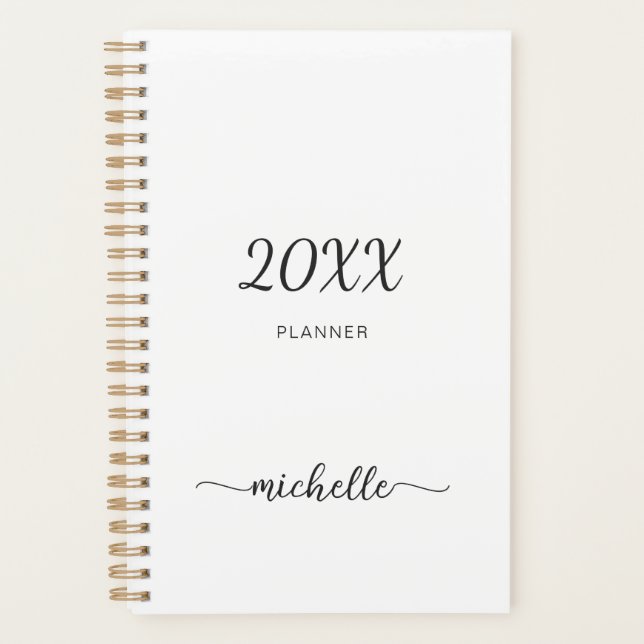 Minimalist Simple White Monogram Name 2023 Planner (Front)