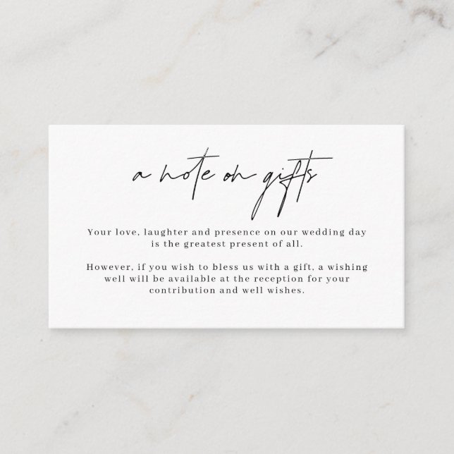 Minimalist Simple Wishing Well Note on gifts Enclosure Card (Front)