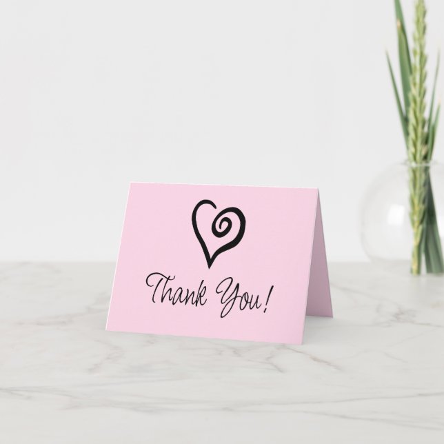 Minimalist Single Heart Spiral on Pastel Pink Thank You Card (Front)