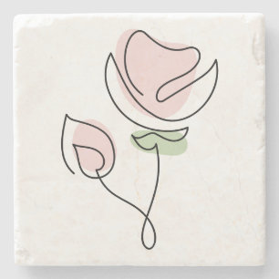 Minimalist Single Line Art Flower Stone Coaster