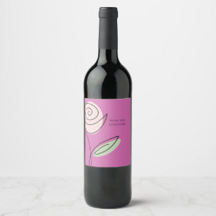 Minimalist Single Line Art RoseCustomizable Wine Label