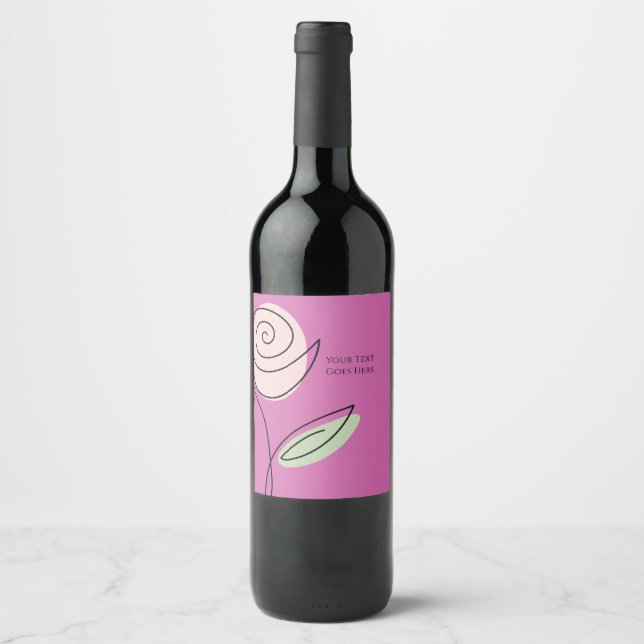 Minimalist Single Line Art RoseCustomizable  Wine Label (Front)