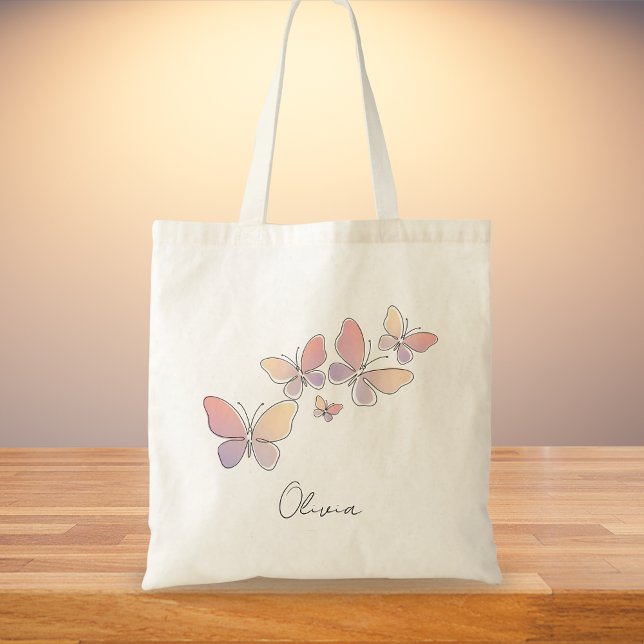 Minimalist Single-Line Butterflies Tote Bag (Creator Uploaded)