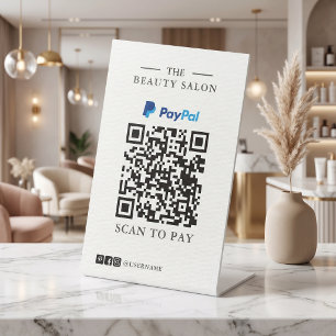Minimalist Single PayPal QR Code Scan to Pay Table Pedestal Sign
