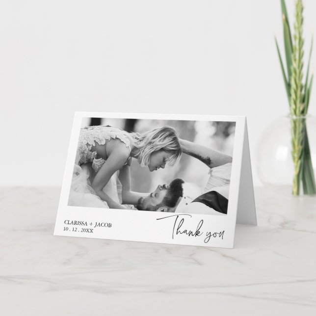 Minimalist Single Photo Wedding Thank You Card (Front)
