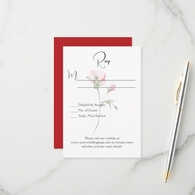 Minimalist Single Stem Floral Response Cards (Front/Back In Situ)