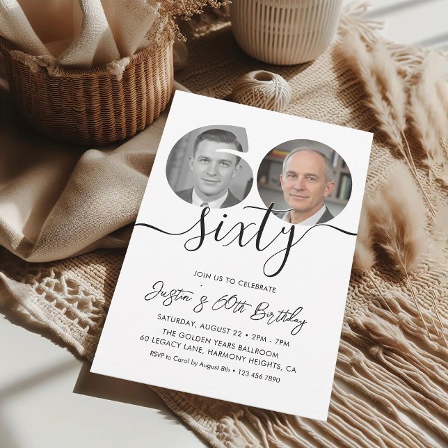 Minimalist Sixty Black White 60th Birthday Party Invitation (Creator Uploaded)