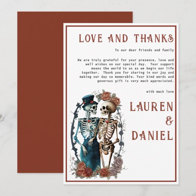 Minimalist Skeleton Couple Thank You Card (Front/Back)