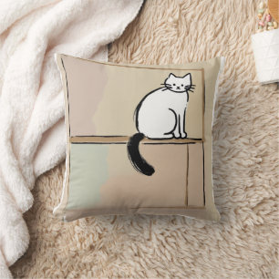 Minimalist Sketch Cat Home Decor Throw Pillow