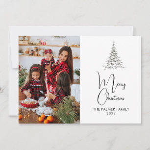 Minimalist Sketch Tree Family Christmas  Holiday Card