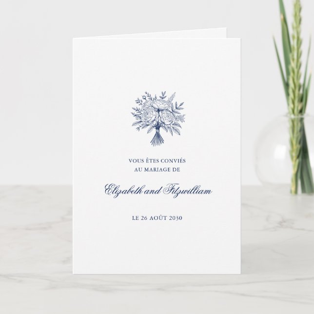 Minimalist Sketched Bridal Bouquet Wedding Folded Invitation (Front)