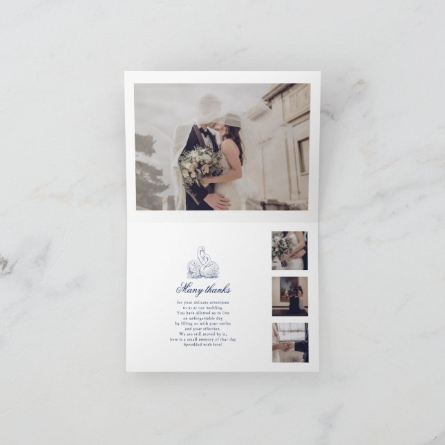 Minimalist Sketched Love Swans Wedding Photo  Thank You Card (Inside)