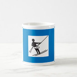 Minimalist Ski Lift Symbol With Blue Border Coffee Mug