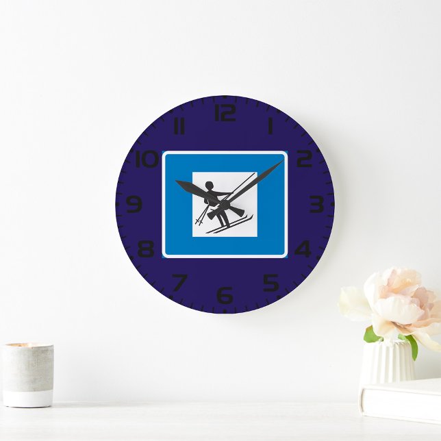 Minimalist Ski Lift Symbol With Blue Border Large Clock (Creator Uploaded)