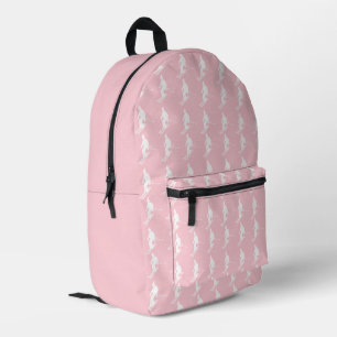 Minimalist Skiers Winter Pattern Pink Printed Backpack