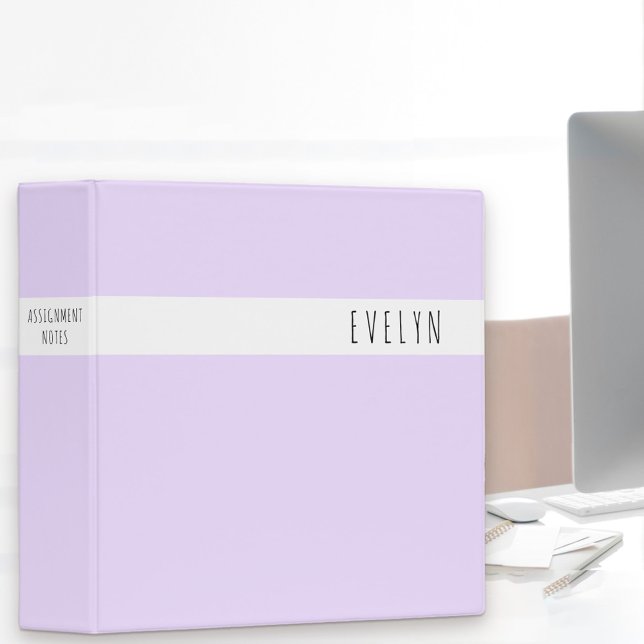 Minimalist Skinny Font Name Pretty Lavender Lilac Binder (Personalized lilac binder -perfect for back to school or girly home office)
