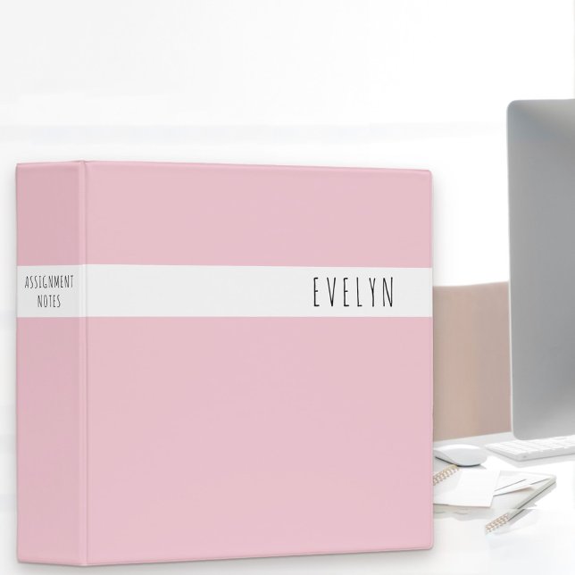 Minimalist Skinny Font Name Pretty Pink Binder (Personalized pink folder -perfect for back to school or girly home office)