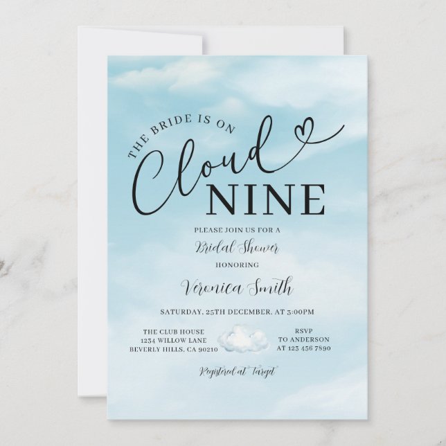 Minimalist Sky Blue Cloud Nine Bridal Shower Theme Invitation (Front)