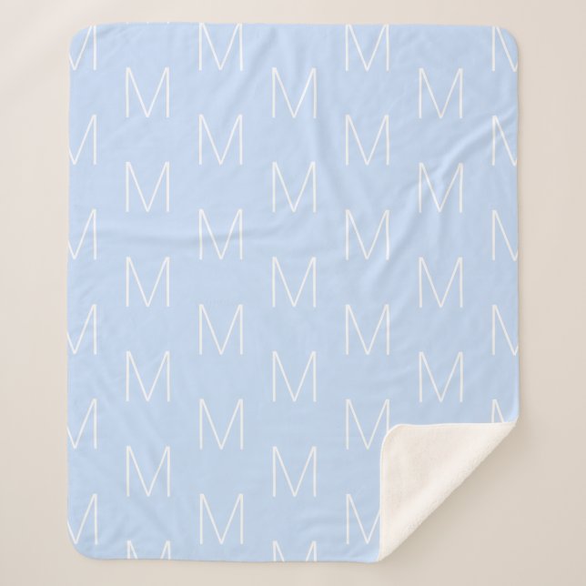 Minimalist sky blue white custom monogram pattern sherpa blanket (Front)