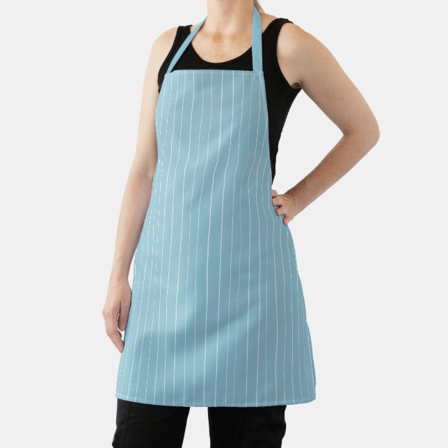Minimalist sky blue white vertical stripes modern apron (Insitu)