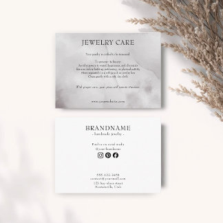 Minimalist Slate Gray Watercolor Jewelry Care Card