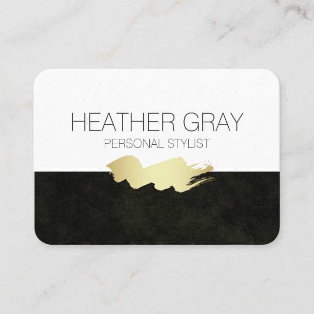 Minimalist Sleek Black / Gold Brush appointment Card (Front)