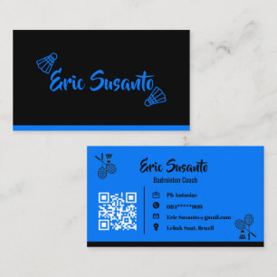 Minimalist sleek blue black bold electric QR Code Business Card