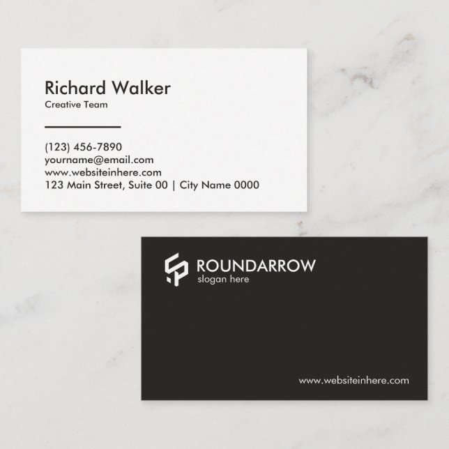 Minimalist Sleek Professional Modern Black White  Business Card (Front/Back)