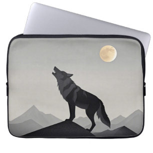 Minimalist Sleek wolf silhouette howling Laptop Sleeve