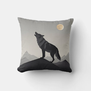Minimalist Sleek wolf silhouette howling  Throw Pillow