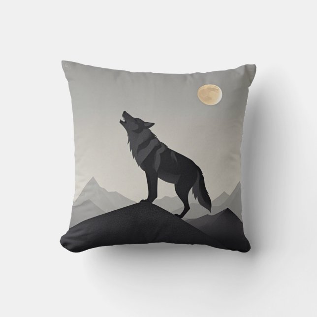 Minimalist Sleek wolf silhouette howling  Throw Pillow (Front)