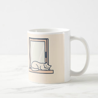 Minimalist Sleeping Cat on Windowsill – Cozy Mug 