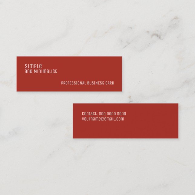 Minimalist Slim Simple brick red Mini Business Card (Front/Back)