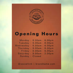 Minimalist Small Business Name Branding Open Times Window Cling