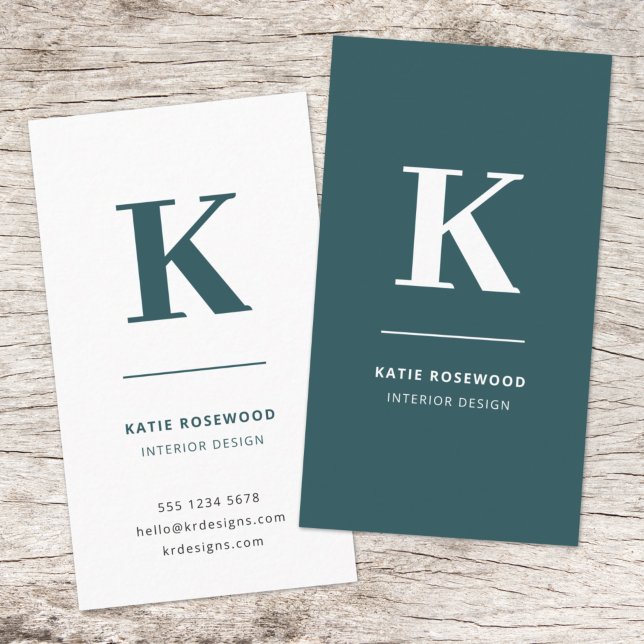 Minimalist Smoke Green Modern Large Initial Business Card (Creator Uploaded)