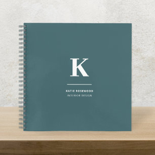 Minimalist Smoke Green Modern Large Initial Notebook