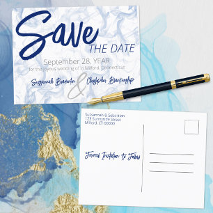 Minimalist Smokey Blue and White Announcement Post Postcard