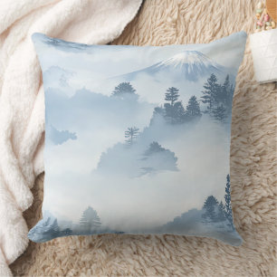 Minimalist Snow-Covered Mountains Blue White Throw Pillow