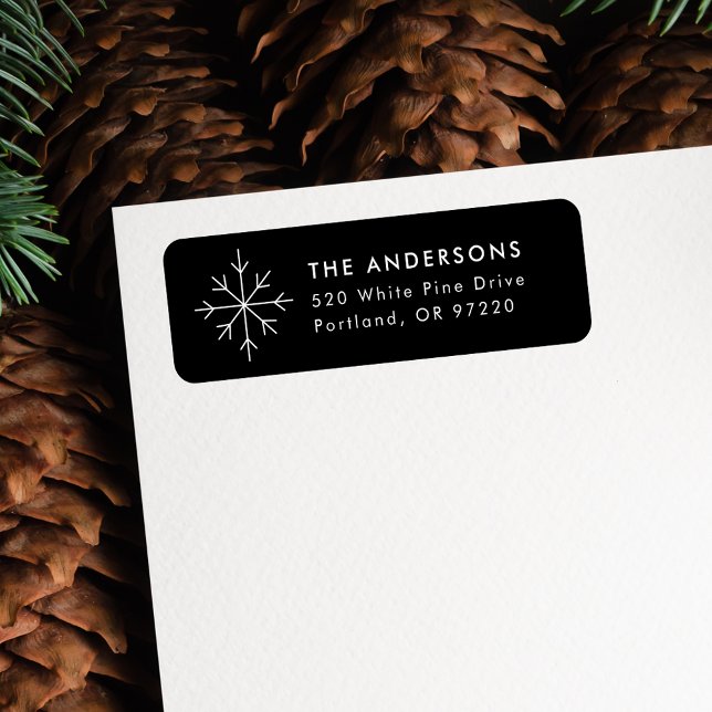 Minimalist Snowflake Black Holiday Return Address (Creator Uploaded)