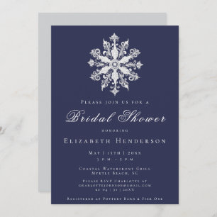 Minimalist Snowflake Bridal Shower   Navy Blue Invitation