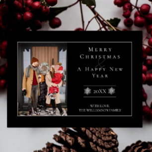 Minimalist Snowflake Christmas   Black Photo Card